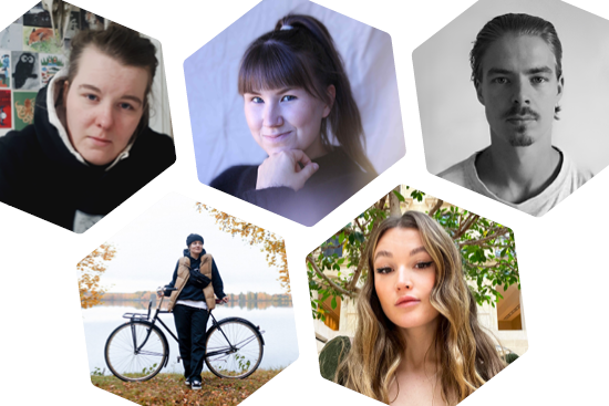 Katariina Salomaa, Eveliina Muotkavaara, Kuisma Hurtig, Venla Valmu ja Jolanda Magga.