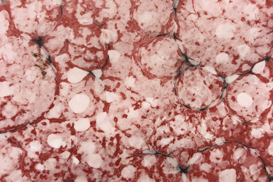 Yksityiskohta lasitteilla maalatusta vadista 