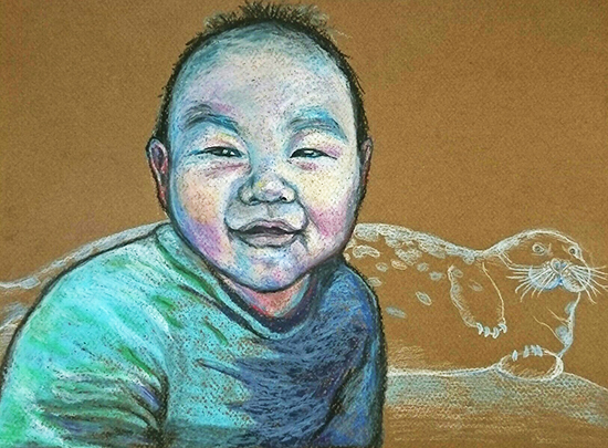 Iina Kinnula: Inuk, öljypastelli ja puuväri, 2016, 24 x 32 cm, kuva Iina Kinnula