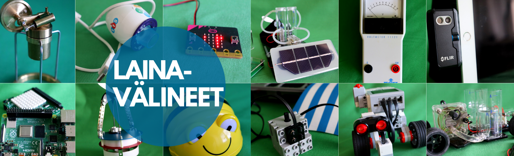 Kuvia lainavälineistä. Teksti: Lainavälineet