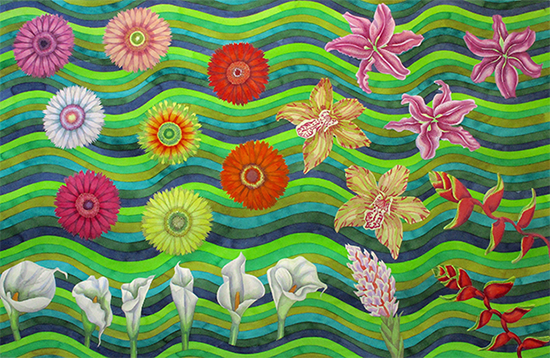 Pirjetta Brander, Flora, 100 x 150 cm, akvarelli paperille, 2016. Kuva: Pirjetta Brander.