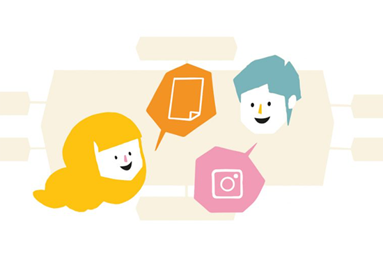 Kuvassa kaksi piirrettyä, keskustelevaa päätä. 