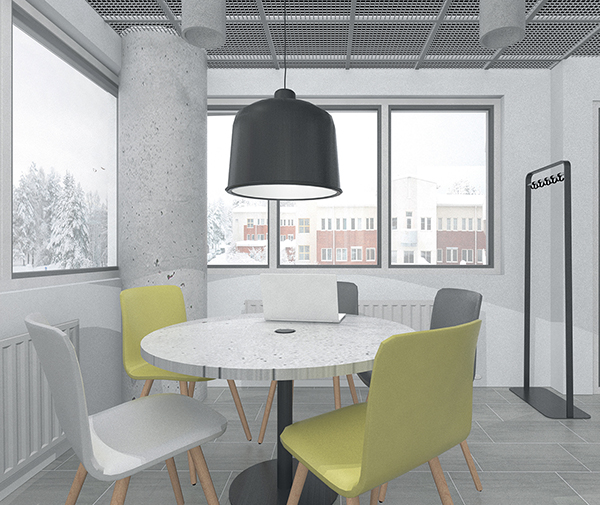 Sisustussuunnitelma opiskelijoiden taukotilaan