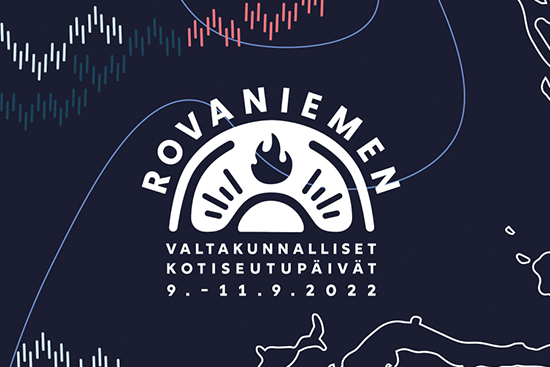 Rovaniemen Valtakunnalliset kotiseutupäivät 9.–11.9.2022 logo ja visuaalinen ilme.