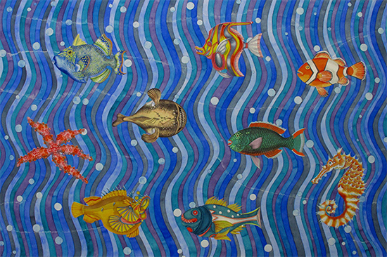 Pirjetta Brander, Aquarium, 100 x 150 cm, akvarelli paperille, 2016. Kuva: Pirjetta Brander.