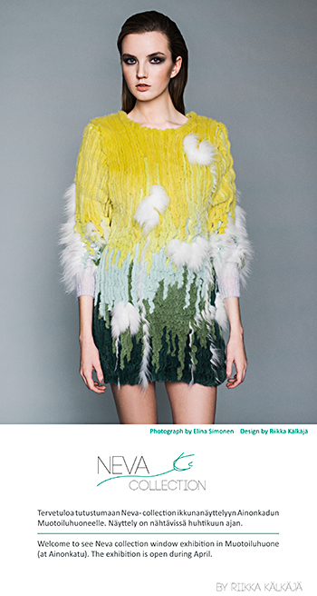 Riikka Kälkäjän Neva Collection -vaatenäyttely Rovaniemen Muotoiluhuoneella huhtikuussa 2014